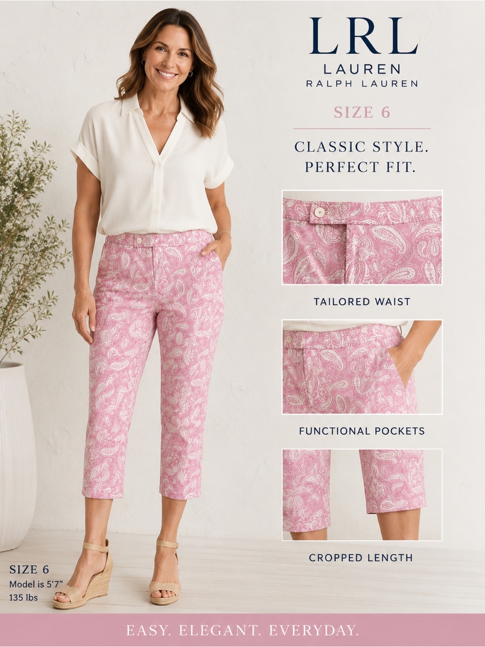 Ralph Lauren Pink Paisley Cropped Capris